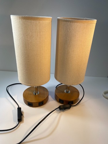 Pair bedside lamps each has - bedside,