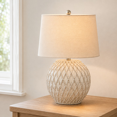 Cream lattice ceramic table - lattice,