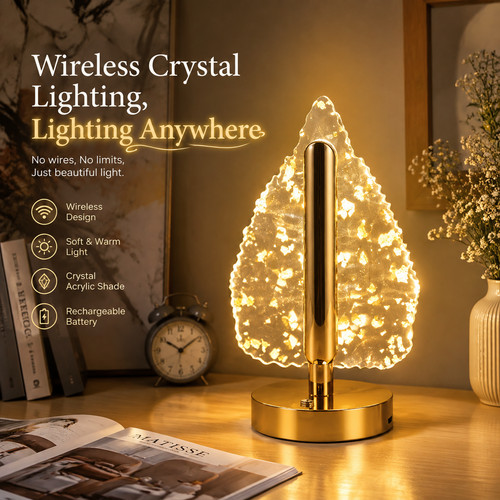 Golden leaf crystal desk lamp - desk,