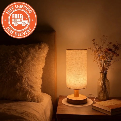 Cozy wooden bedside lamp with - cozy,